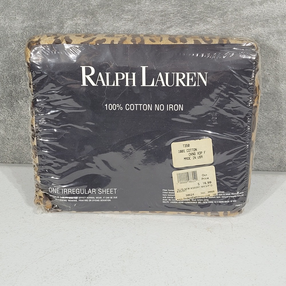 Vintage Ralph Lauren Argon Leopard Cal King Extra Deep Fitted Sheet Irregular